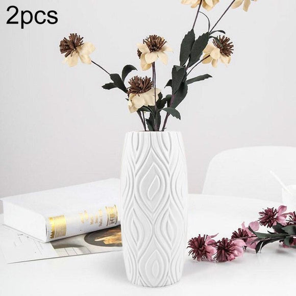 NNEDSZ 2-piece Plastic Vase Set for Creative Flower Arrangements Wet and Dry Decor - Milk White