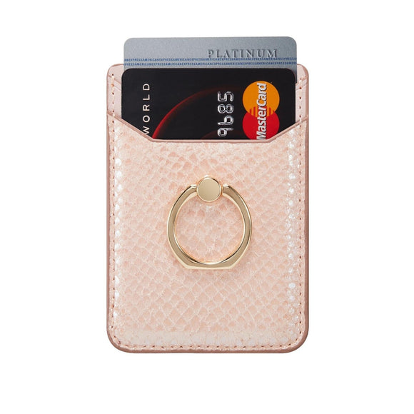 NNEDSZ Rfid Snake Texture Phone Card Bag With Ring Fits Most Phones - Rose Gold
