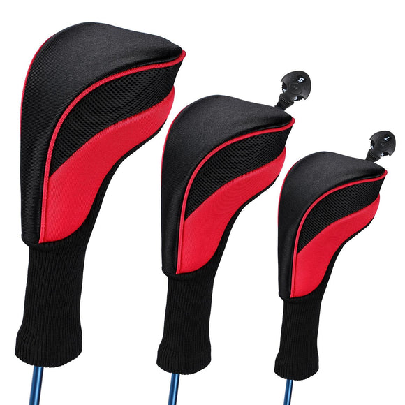 NNEDSZ 3-in-1 Golf Club Head Cover - No.1 No.3 No.5 - Protective - Red