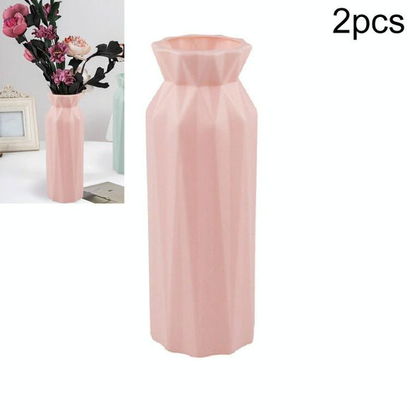 NNEDSZ 2-pack Plastic Round Vases - Simple Anti-fall Home Decor Ornaments - Pink