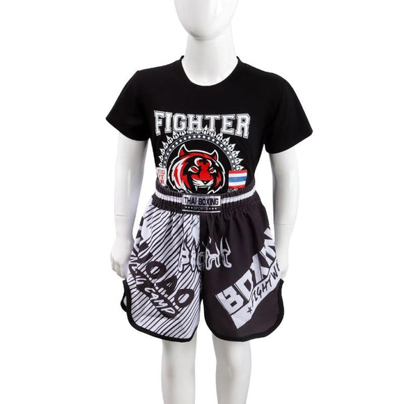 NNEDSZ Kids Boxing Set - Sparring Shorts And Tights - Bright Green - Bright Spot Tiger Head - Xl