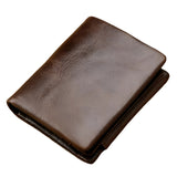 NNEDSZ Multi-Functional Oil Wax Leather Rfid Wallet - Coffee