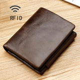 NNEDSZ Multi-Functional Oil Wax Leather Rfid Wallet - Coffee
