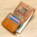 NNEDSZ Multi-Functional Oil Wax Leather Rfid Wallet - Coffee
