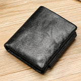NNEDSZ Multi-Functional Oil Wax Leather Rfid Wallet - Coffee