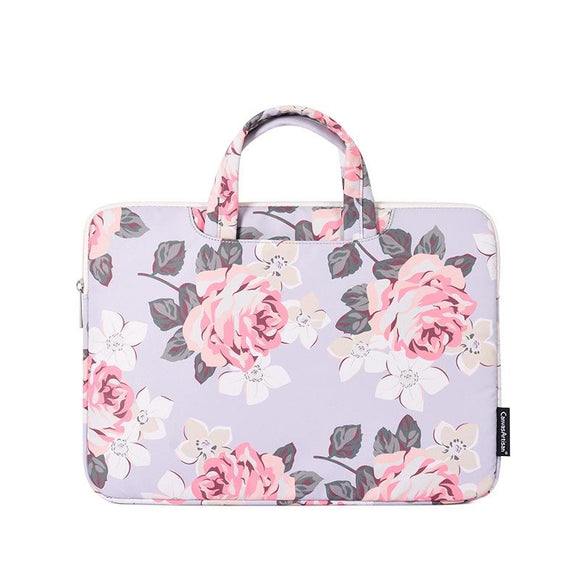 NNEDSZ 15 Inch Laptop Case Bag with White Rose Pattern and Handle - Grey