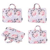 NNEDSZ 15 Inch Laptop Case Bag with White Rose Pattern and Handle - Grey