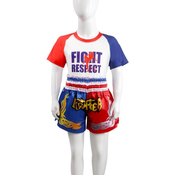 NNEDSZ Kids Boxing Set - Sparring Shorts And Tights - Bright Green - Fiht Red Blue Spliced - Xl