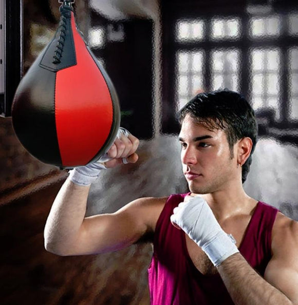 NNEDSZ Adult Hanging Speed Ball For Boxing Fitness - Free Punching Bag - Pear Shape Red & Black