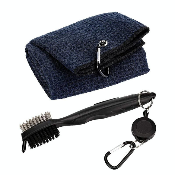 NNEDSZ Club Cleaning Brush & Hook Towel Golf Set - Compact & Convenient - Black