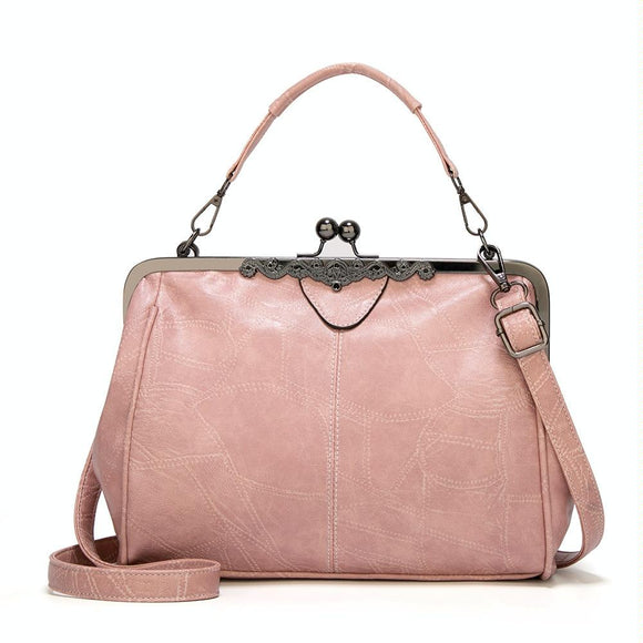 NNEDSZ Adjustable Leather Crossbody Bag With Vintage Buckle - Pink