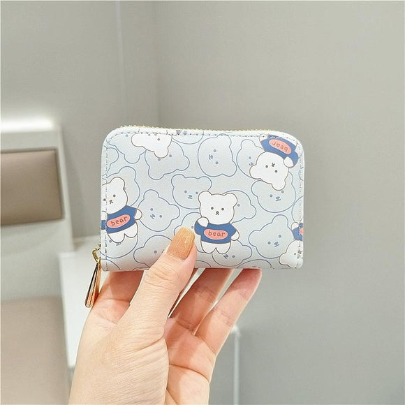 NNEDSZ Cute Bear Print Multi Slot Card Holder Anti Degaussing Design - Blue