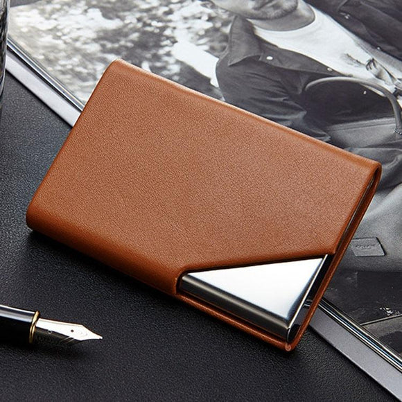 NNEDSZ Stainless Steel Business Card Holder Men Leather Clamp - Apricot