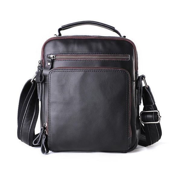 NNEDSZ Men Large Capacity One Shoulder Leather Messenger Bag - Napa Texture Black