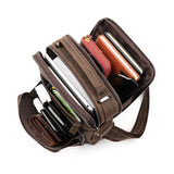 NNEDSZ Men Large Capacity One Shoulder Leather Messenger Bag - Napa Texture Black