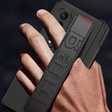 NNEDSZ Samsung Galaxy Z Fold 4 Shockproof Magnetic Fold Case With Wrist Strap - Carbon Fibre