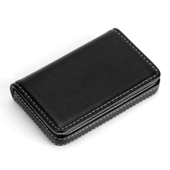 NNEDSZ Stainless Steel Magnetic Business Card Holder Pu Leather Case - Black
