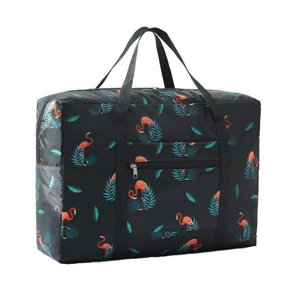 NNEDSZ Waterproof Foldable Travel Bag - Compact & Durable - Black Flamingo