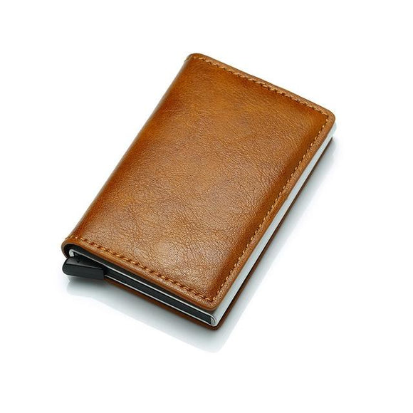 NNEDSZ Anti Magnetic Rfid Leather Metal Wallet Universal Fit Black - Brown