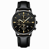 NNEDSZ Men Three-Eye Luminous Quartz Watch - Black / Gold