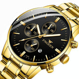 NNEDSZ Men Three-Eye Luminous Quartz Watch - Black / Gold