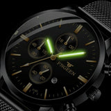 NNEDSZ Men Three-Eye Luminous Quartz Watch - Black / Gold