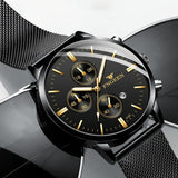 NNEDSZ Men Three-Eye Luminous Quartz Watch - Black / Gold