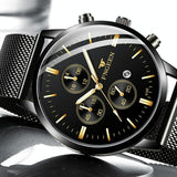 NNEDSZ Men Three-Eye Luminous Quartz Watch - Black / Gold