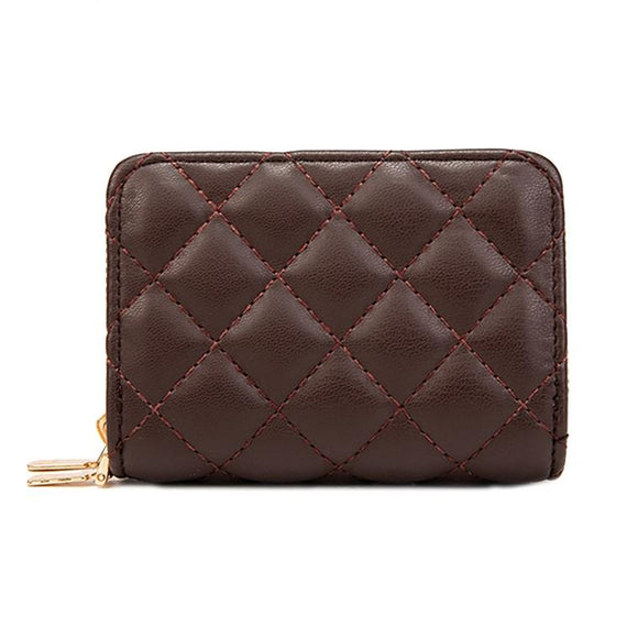 NNEDSZ Double Layer Zipper Wallet Multi Card Slot Large Capacity Rhombus Design - Coffee