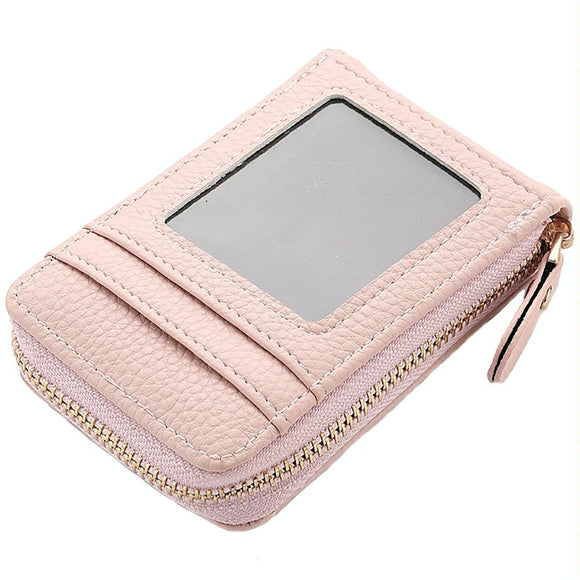 NNEDSZ Multi Slot Short Card Holder With Zipper Coin Purse Pu Leather - Pink