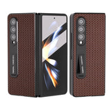 NNEDSZ Premium Leather Phone Case With Holder For Samsung Galaxy Z Fold 4 / 5G - Luxury Design - Black