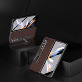 NNEDSZ Premium Leather Phone Case With Holder For Samsung Galaxy Z Fold 4 / 5G - Luxury Design - Black