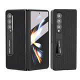 NNEDSZ Premium Leather Phone Case With Holder For Samsung Galaxy Z Fold 4 / 5G - Luxury Design - Black