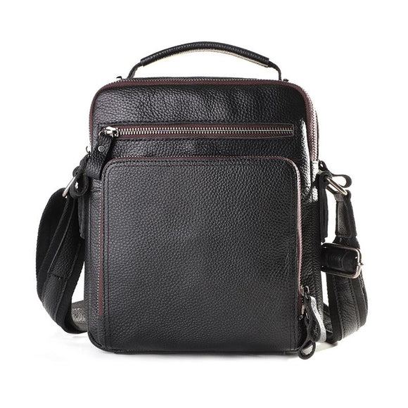 NNEDSZ Men Large Capacity One Shoulder Leather Messenger Bag - Litchi Texture Black