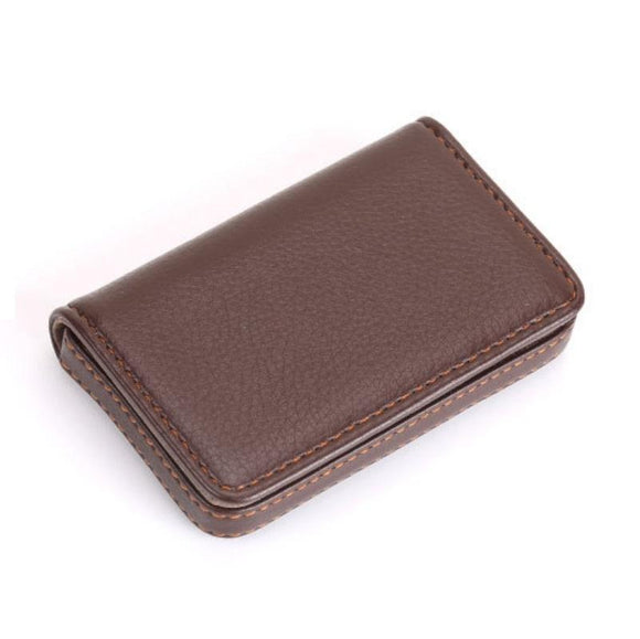 NNEDSZ Stainless Steel Magnetic Business Card Holder Pu Leather Case - Brown