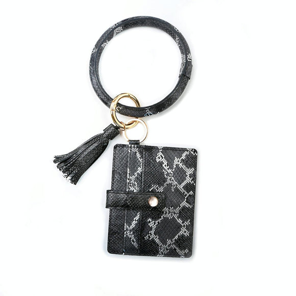 NNEDSZ Pu Leather Wrist Ring Key Chain Coin Purse Black - Black Snake