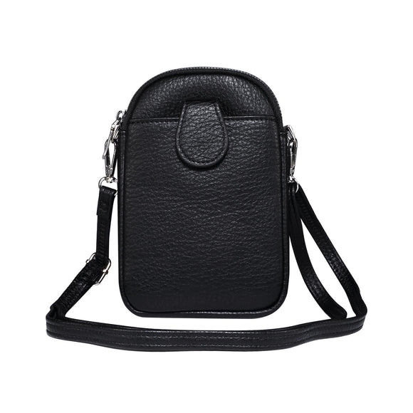 NNEDSZ Litchi Texture Phone Crossbody Bag Leather Case For 5.5 Inch - 7.2 Inch Phones - Black