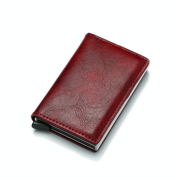 NNEDSZ Anti Magnetic Rfid Leather Metal Wallet Universal Fit Black - Red