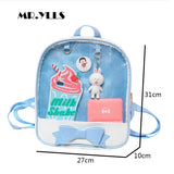 NNEDSZ Mini Clear Kids Backpack with Bow - Perfect for School - Black Pink