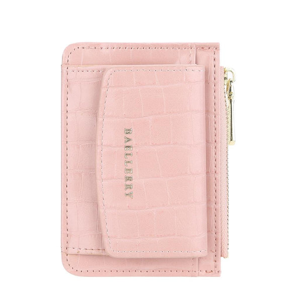 NNEDSZ Multifunctional Crocodile Card Holder With Zipper Small Coin Purse - Pink