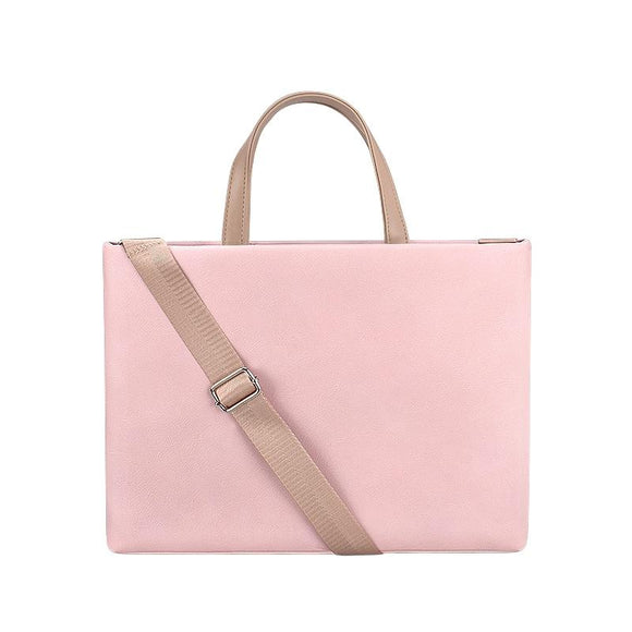 NNEDSZ 13.3 Inch Pink Laptop Crossbody Bag - Waterproof Pu Material
