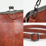 NNEDSZ Adjustable Leather Crossbody Bag With Vintage Buckle - Brown