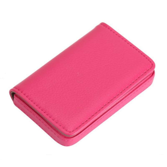 NNEDSZ Stainless Steel Magnetic Business Card Holder Pu Leather Case - Rose Red