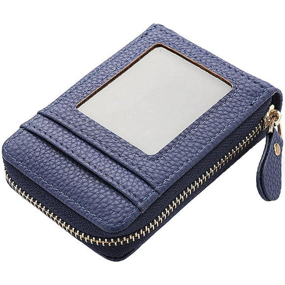 NNEDSZ Multi Slot Short Card Holder With Zipper Coin Purse Pu Leather - Blue