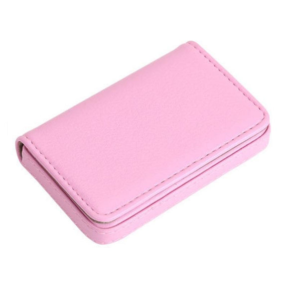 NNEDSZ Stainless Steel Magnetic Business Card Holder Pu Leather Case - Pink