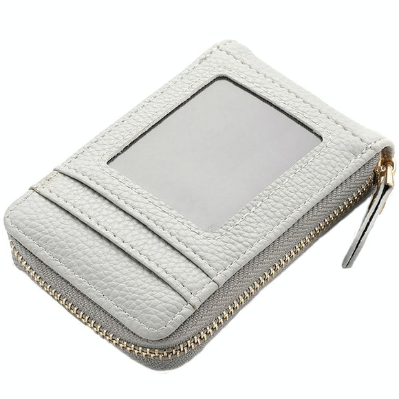 NNEDSZ Multi Slot Short Card Holder With Zipper Coin Purse Pu Leather - Grey