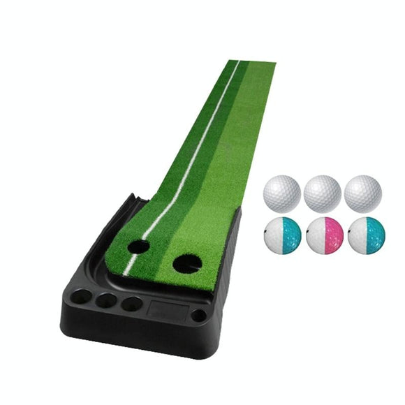 NNEDSZ 2.5m Golf Putting Mat with Push Rod Trainer & 6 Balls - no Auto Return