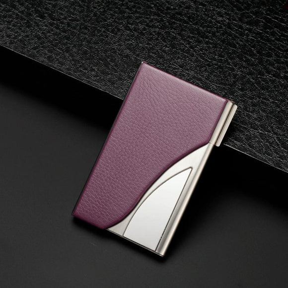 NNEDSZ Stainless Steel Business Card Case Large Capacity - Litchi Purple