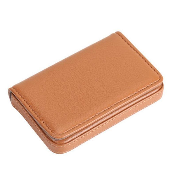 NNEDSZ Stainless Steel Magnetic Business Card Holder Pu Leather Case - Apricot