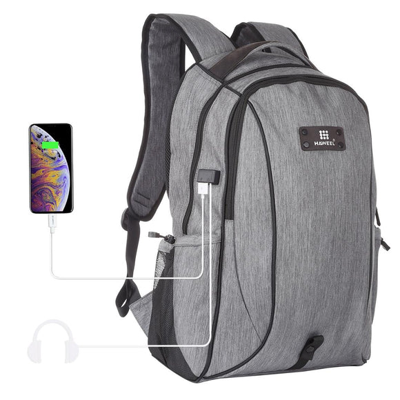 NNEDSZ Grey Canvas Dual-shoulder Laptop Backpack - Portable Outdoor